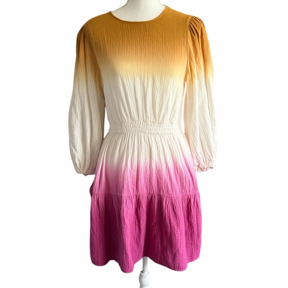 Universal Thread Ombre Long Sleeve Dress - Orange, Cream, Pink size small